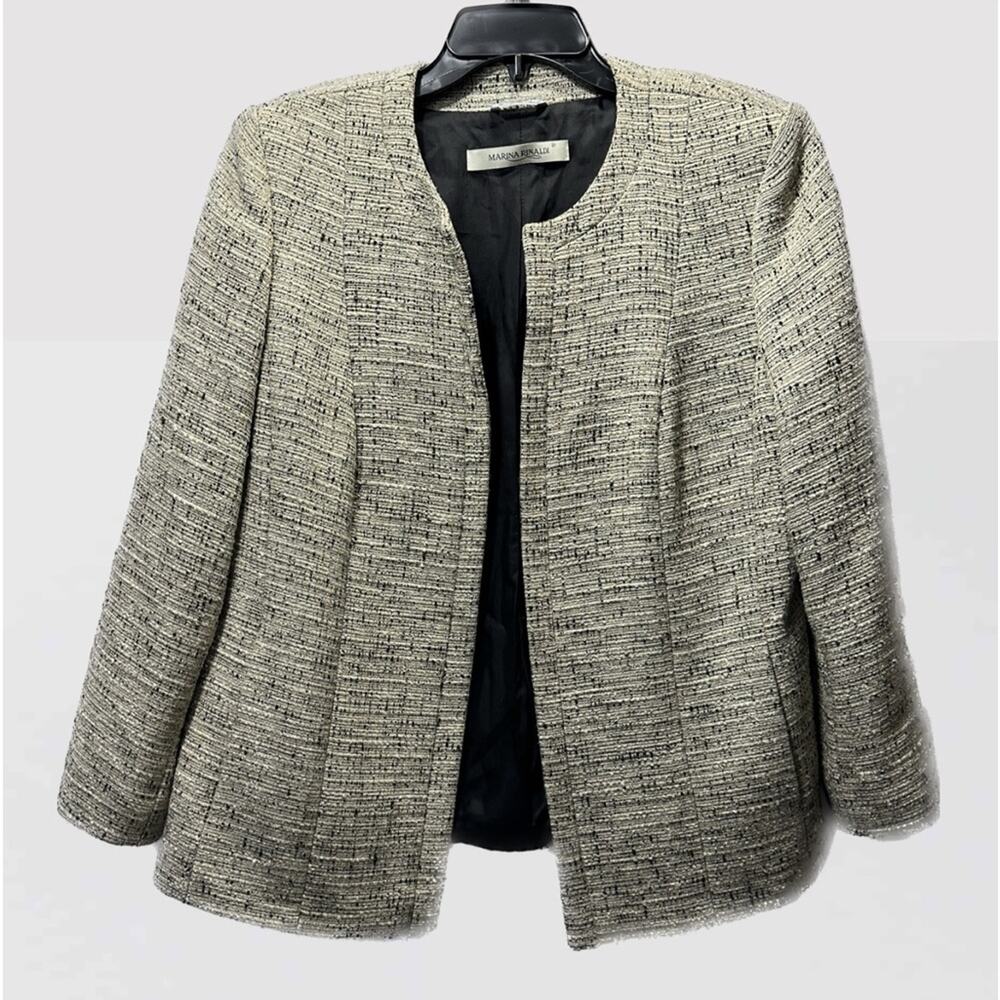 Marina Rinaldi Tweed Silk Blend Grey Cream Blazer Jacket Size 21